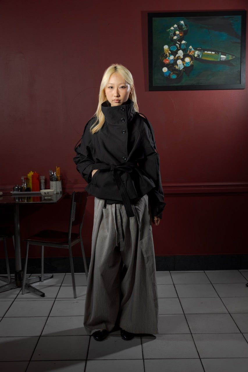 Collar Trench Coat - Black